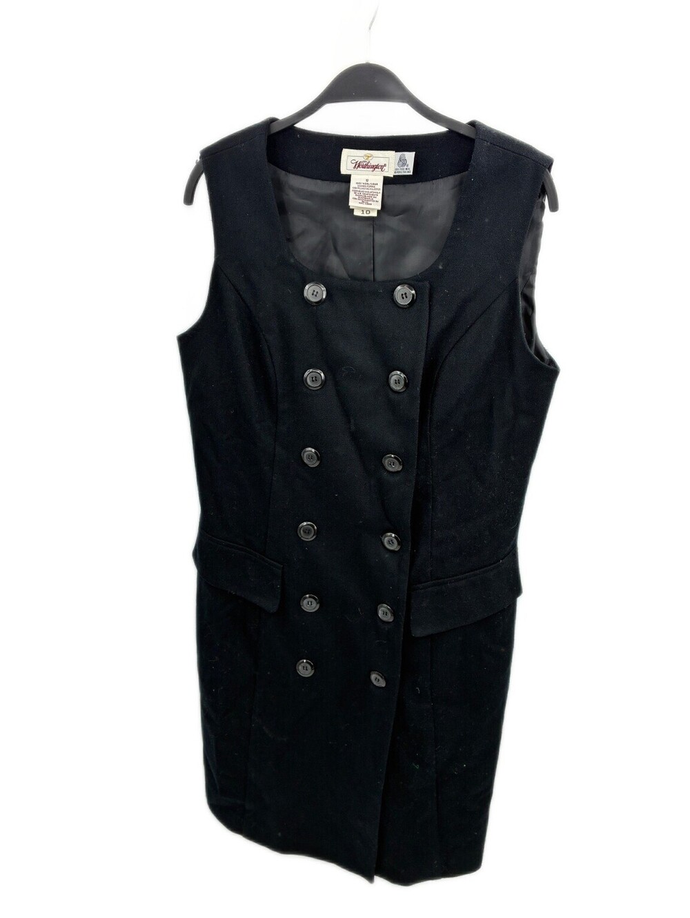 Worthington Womens Black 100% Wool Double-Breasted Sleeveless Vest Dress Size 10